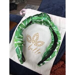 La Bella Headband Tropical Neoprene Knotted Green White Preppy With Bag